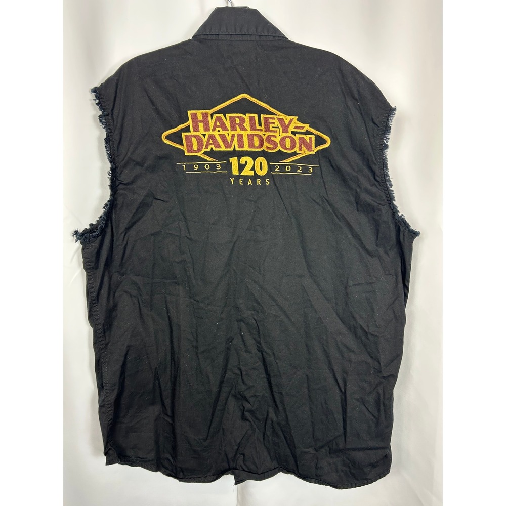 Harley Davidson‎ 120th Anniversary Black Sleeveless Button Up Shirt Moto XL